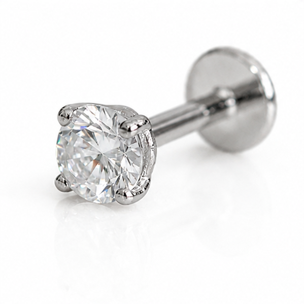 Sterling Silver CZ Labret Stud Earring – Flat Back Cartilage Helix Tragus Piercing