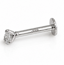 Sterling Silver CZ Labret Stud Earring – Flat Back Cartilage Helix Tragus Piercing