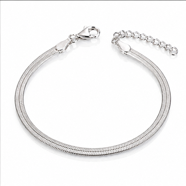 Sterling Silver HerringboneBracelet 3.5mm | Flat Snake Chain Bracelet