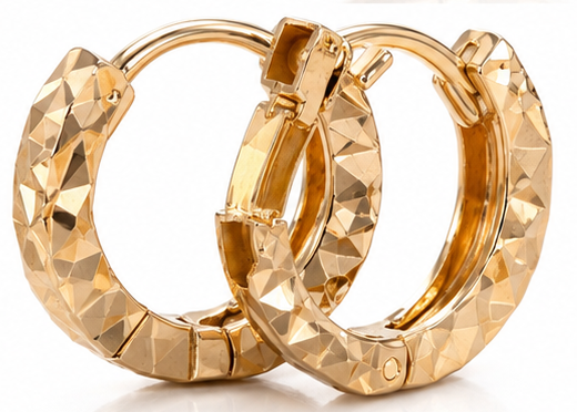 9ct Yellow Gold Diamond-Cut Mini Hoop Earrings