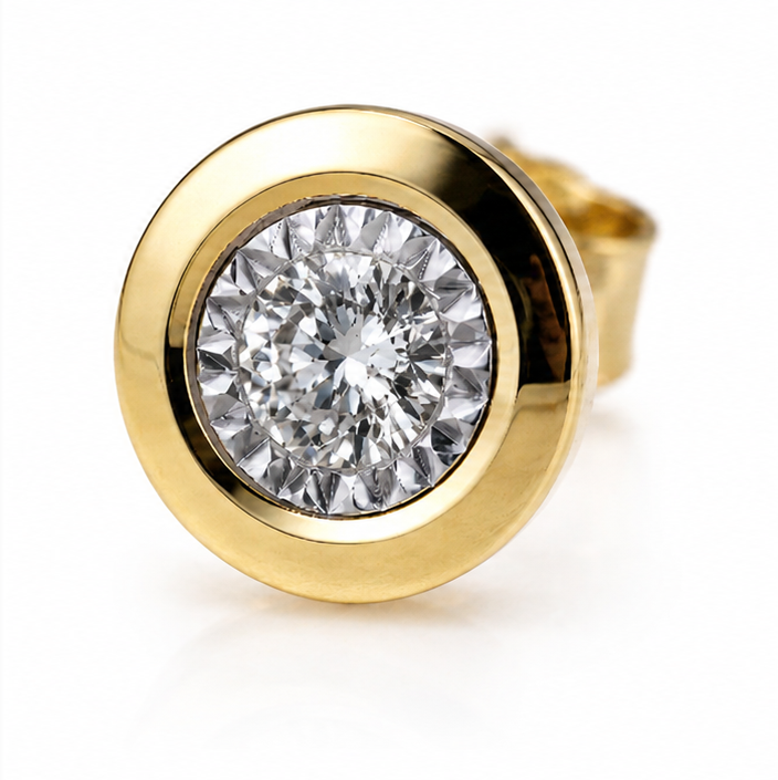 9ct Yellow Gold Bezel Set Diamond Stud Earrings