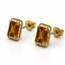 Detailed Octagon Citrine Stud Earrings in 9ct Yellow Gold
