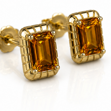 Detailed Octagon Citrine Stud Earrings in 9ct Yellow Gold