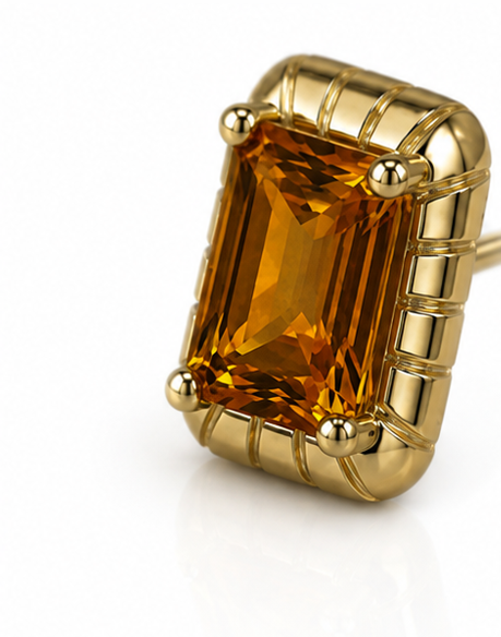Detailed Octagon Citrine Stud Earrings in 9ct Yellow Gold