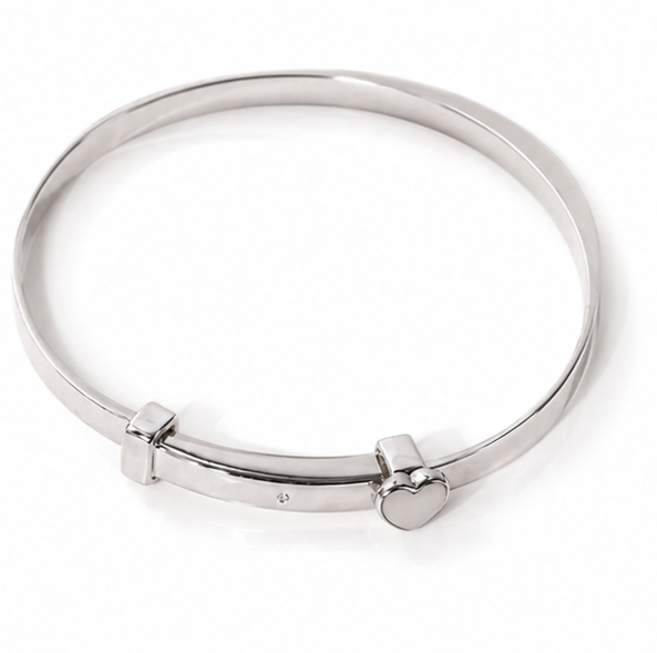 Mother of Pearl Heart Diamond Bangle - Sterling Silver