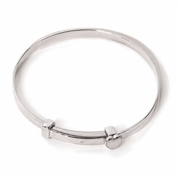 Mother of Pearl Heart Diamond Bangle - Sterling Silver