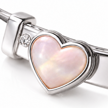 Mother of Pearl Heart Diamond Bangle - Sterling Silver