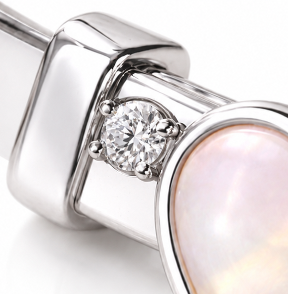 Mother of Pearl Heart Diamond Bangle - Sterling Silver