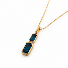 9ct Yellow Gold London Blue Topaz Drop Necklace - Emerald Cut Double Stone (45cm)