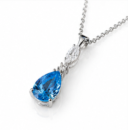Marquise & Teardrop Blue Cubic Zirconia Pendant Necklace – Sterling Silver