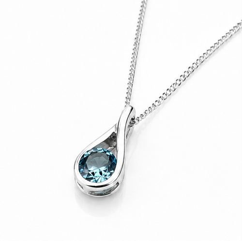 Sterling Silver Blue Topaz Teardrop Pendant Necklace