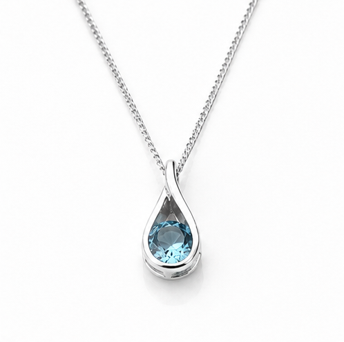 Sterling Silver Blue Topaz Teardrop Pendant Necklace