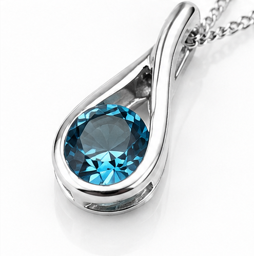 Sterling Silver Blue Topaz Teardrop Pendant Necklace