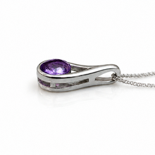 Sterling Silver Natural Amethyst Teardrop Pendant Necklace