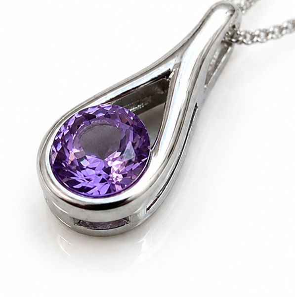 Sterling Silver Natural Amethyst Teardrop Pendant Necklace