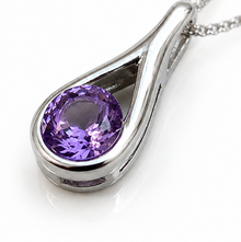 Sterling Silver Natural Amethyst Teardrop Pendant Necklace