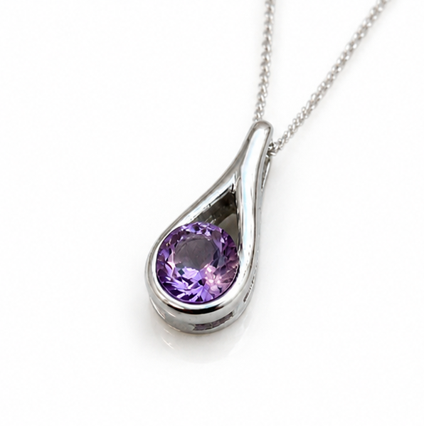 Sterling Silver Natural Amethyst Teardrop Pendant Necklace