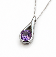 Sterling Silver Natural Amethyst Teardrop Pendant Necklace