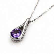 Sterling Silver Natural Amethyst Teardrop Pendant Necklace