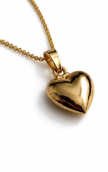 9ct Yellow Gold Small Heart Pendant Necklace – 46cm Curb Chain