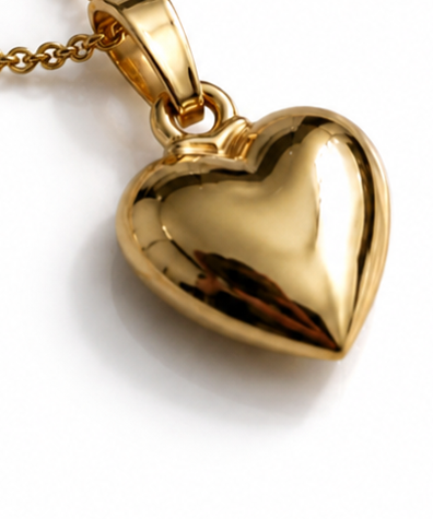 9ct Yellow Gold Small Heart Pendant Necklace – 46cm Curb Chain