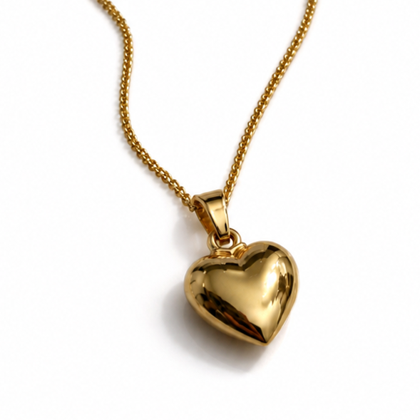 9ct Yellow Gold Small Heart Pendant Necklace – 46cm Curb Chain