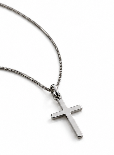 Sterling Silver Plain Cross Pendant with Diamond Cut Chain (41–46cm Adjustable)