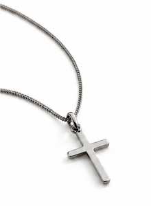 Sterling Silver Plain Cross Pendant with Diamond Cut Chain (41–46cm Adjustable)