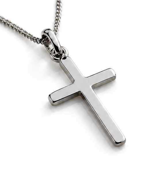 Sterling Silver Plain Cross Pendant with Diamond Cut Chain (41–46cm Adjustable)