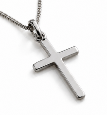 Sterling Silver Plain Cross Pendant with Diamond Cut Chain (41–46cm Adjustable)