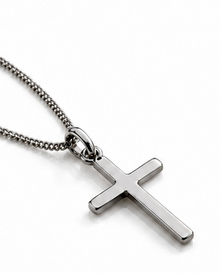 Sterling Silver Plain Cross Pendant with Diamond Cut Chain (41–46cm Adjustable)
