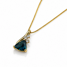 9ct Yellow Gold London Blue Topaz & White Topaz Trillion Pendant