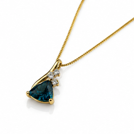 9ct Yellow Gold London Blue Topaz & White Topaz Trillion Pendant