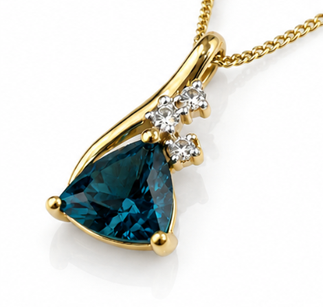9ct Yellow Gold London Blue Topaz & White Topaz Trillion Pendant