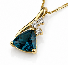 9ct Yellow Gold London Blue Topaz & White Topaz Trillion Pendant