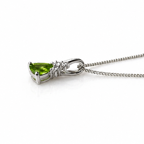 9ct White Gold Trillion Peridot & White Topaz Pendant – 46cm Curb Chain