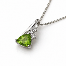 9ct White Gold Trillion Peridot & White Topaz Pendant – 46cm Curb Chain