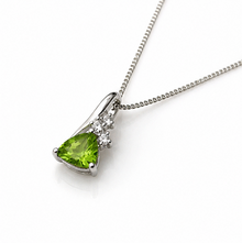 9ct White Gold Trillion Peridot & White Topaz Pendant – 46cm Curb Chain