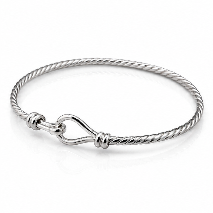 Sterling Silver Twisted Baby Bangle – Classic Hook Design