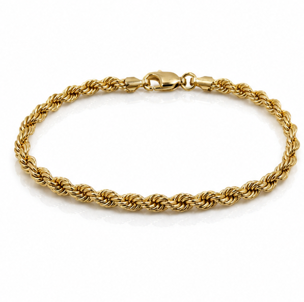 9ct Yellow Gold 6mm Rope Bracelet – Hollow Design