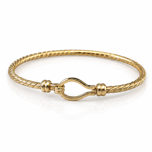 9ct Yellow Gold Plain Twisted Hook Bangle – 12.4g