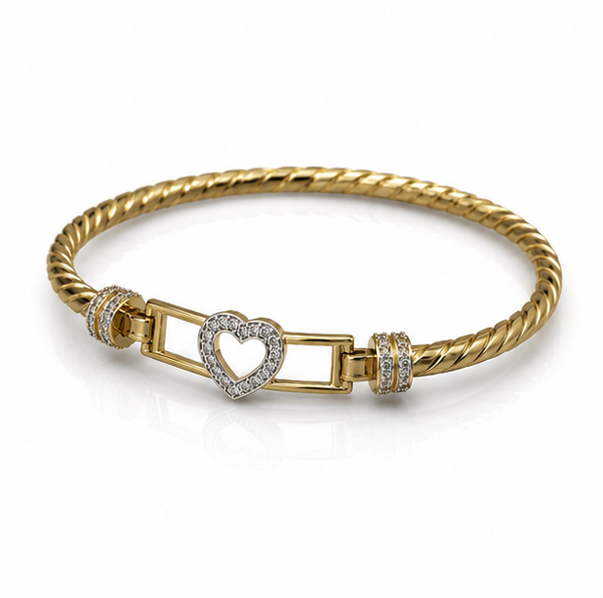 9ct Yellow Gold Twisted Heart Hook Bangle – Solid 13.8g