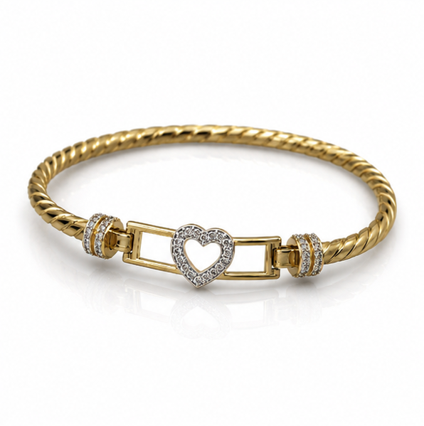 9ct Yellow Gold Twisted Heart Hook Bangle – Solid 13.8g