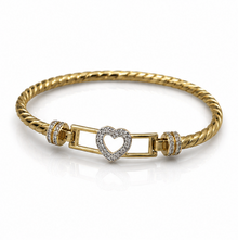 9ct Yellow Gold Twisted Heart Hook Bangle – Solid 13.8g