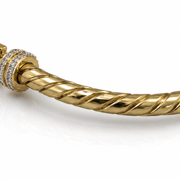 9ct Yellow Gold Twisted Heart Hook Bangle – Solid 13.8g