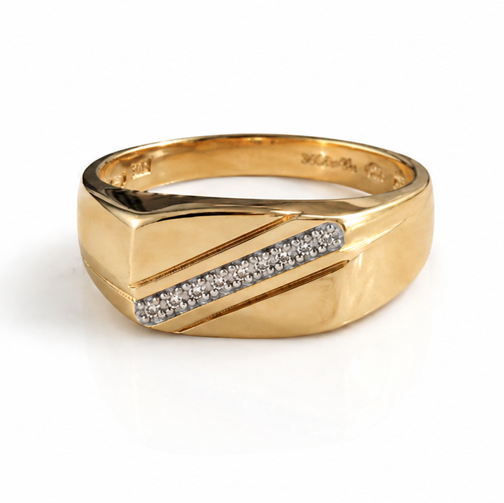 9ct Gold Diamond Accent Signet Ring – Contemporary Men’s Design