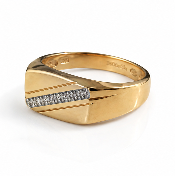9ct Gold Diamond Accent Signet Ring – Contemporary Men’s Design
