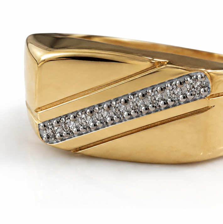 9ct Gold Diamond Accent Signet Ring – Contemporary Men’s Design