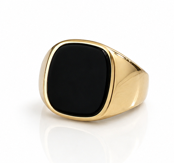 Heavy 9ct Yellow Gold Black Onyx Signet Ring – Cushion Cut | 8g Solid Gold