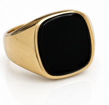 Heavy 9ct Yellow Gold Black Onyx Signet Ring – Cushion Cut | 8g Solid Gold